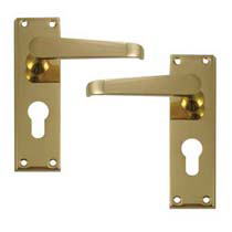 Pair of ASEC Euro Profile Lever Handles - Polished Brass