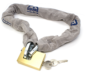 Squire Y3 Chain - 900mm x 10mm Link - Case Hardened Steel Chain with 70mm Brass Padlock