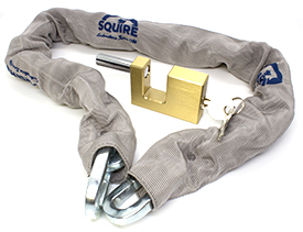 Squire Y3 Chain - 900mm x 10mm Link - Case Hardened Steel Chain with 70mm Brass Padlock view 2
