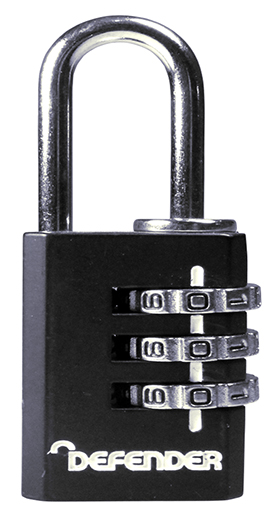 Black Defender 3 Digit Combination Padlock - 30mm 