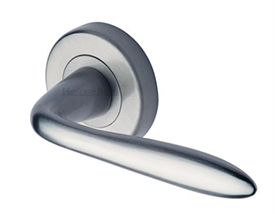 Pair of Satin Chrome -  Lever Handle on Rose - Sprung